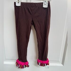 Rare, Too 2T Girls Chocolate Leggings with Vibrant Stripe Ruffle Pants